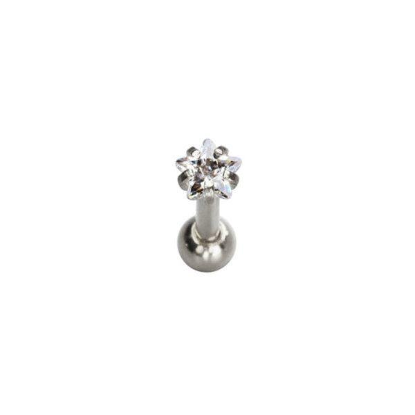 Piercing tragus aço cirúrgico prata com pedra cristal