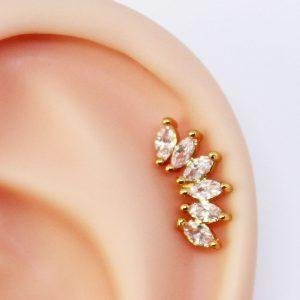 Piercing orelha conch ouro zircônia marquise brilhante