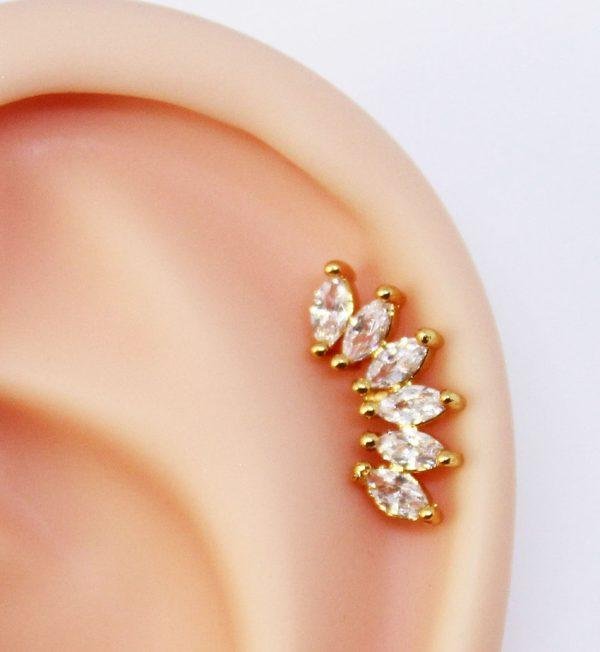 Piercing orelha conch ouro zircônia marquise brilhante