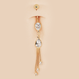 Piercing Umbigo Gota Pendente Cascata Folheado a Ouro