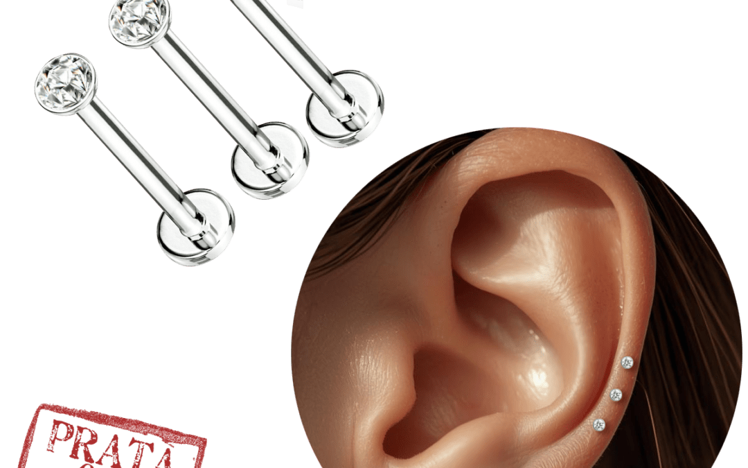 Trio piercing helix prata 925 com zircônia cristal