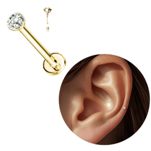 Piercing Minion Labret Fino Australiano Ouro 18k Push In 6mm Hélix Trágus Cartilagem Orelha