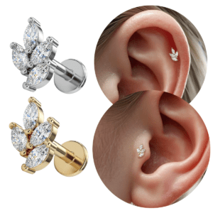 Piercing Mini Ramo Folheado Helix Tragus Orelha Cartilagem